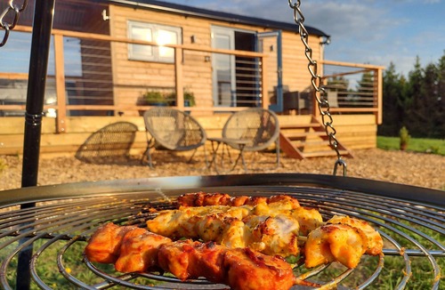 Llanon Cottage | FIR TREE SHEPHERD'S HUT, romantic, with hot tub in Llanon