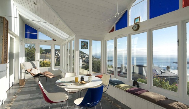 Spectacular panoramic sea views of Mounts Bay from this light filled home in Mousehole